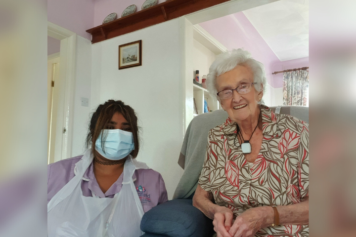 Carer helped client swap a walking frame for walking shoes