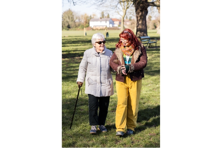 Live in care in North Leeds - Client and Care Professional on a walk