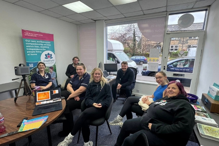 Team members from Radfield Home Care North Leeds and Ilkley attending a falls prevention training session with OT4Life.