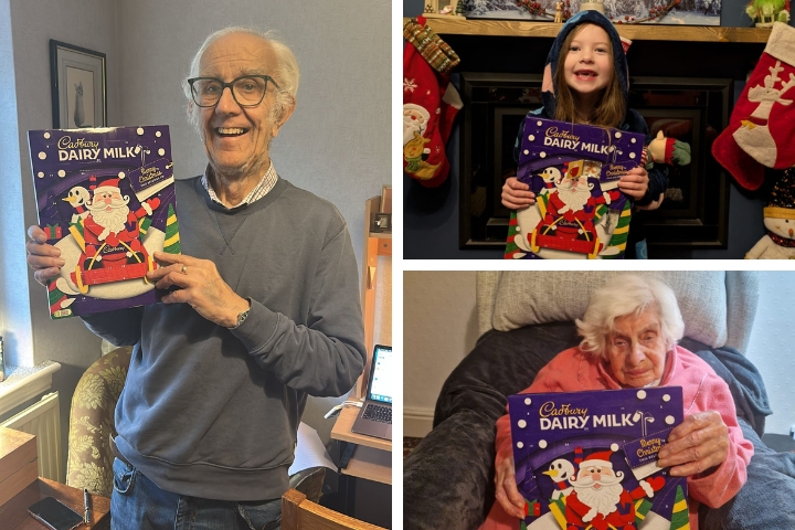 Clients and family members of Radfield Home Care York & Rural celebrating the festive season with advent calendars.