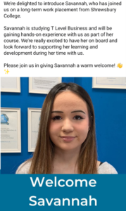Industry placements in Shropshire - a new student placement at Radfield Home Care Shrewsbury