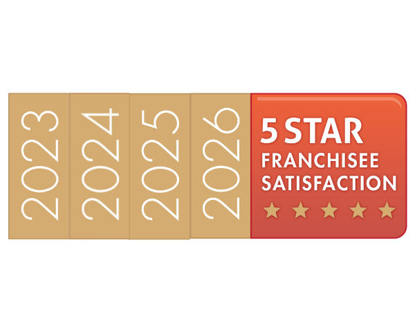 An award logo that marks 4 consecutive years of 5 Star franchisee satisfaction for Radfield Home Care from the annual Workbuzz franchisee survey