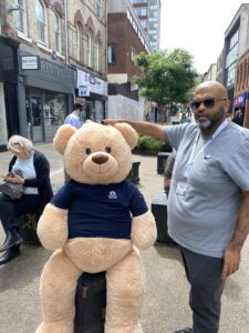 Ruben the Radfield Bear with director Abrar Sharif
