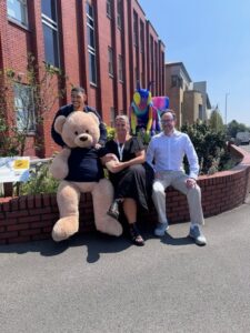Ruben the Radfield Bear out in the Altrincham community