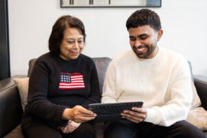 two family members exploring how to choose a home care provider in 2026