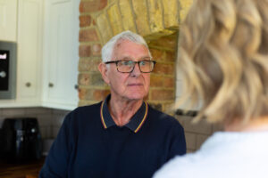 A client and Care Professional discussing home hazard awareness for older people